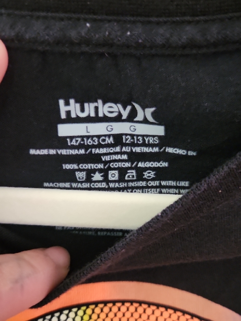 Hurley Black Long Sleeve Tee with Rainbow Logo - Picture 3 of 4